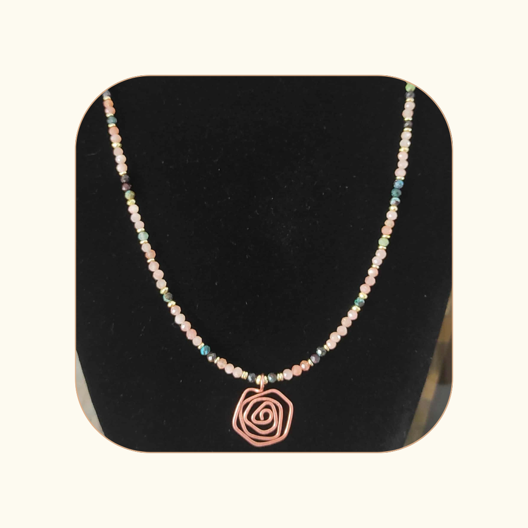 Naszyjnik Światło Spirali-kamień słoneczny, chryzokola