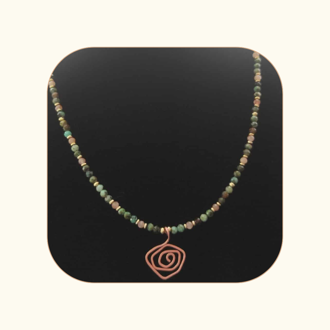 Naszyjnik Przebudzenie - turkus afrykański, kamień słoneczny