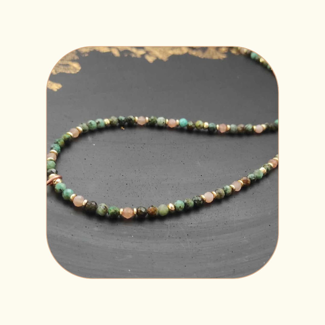 Naszyjnik Przebudzenie - turkus afrykański, kamień słoneczny - obrazek 2